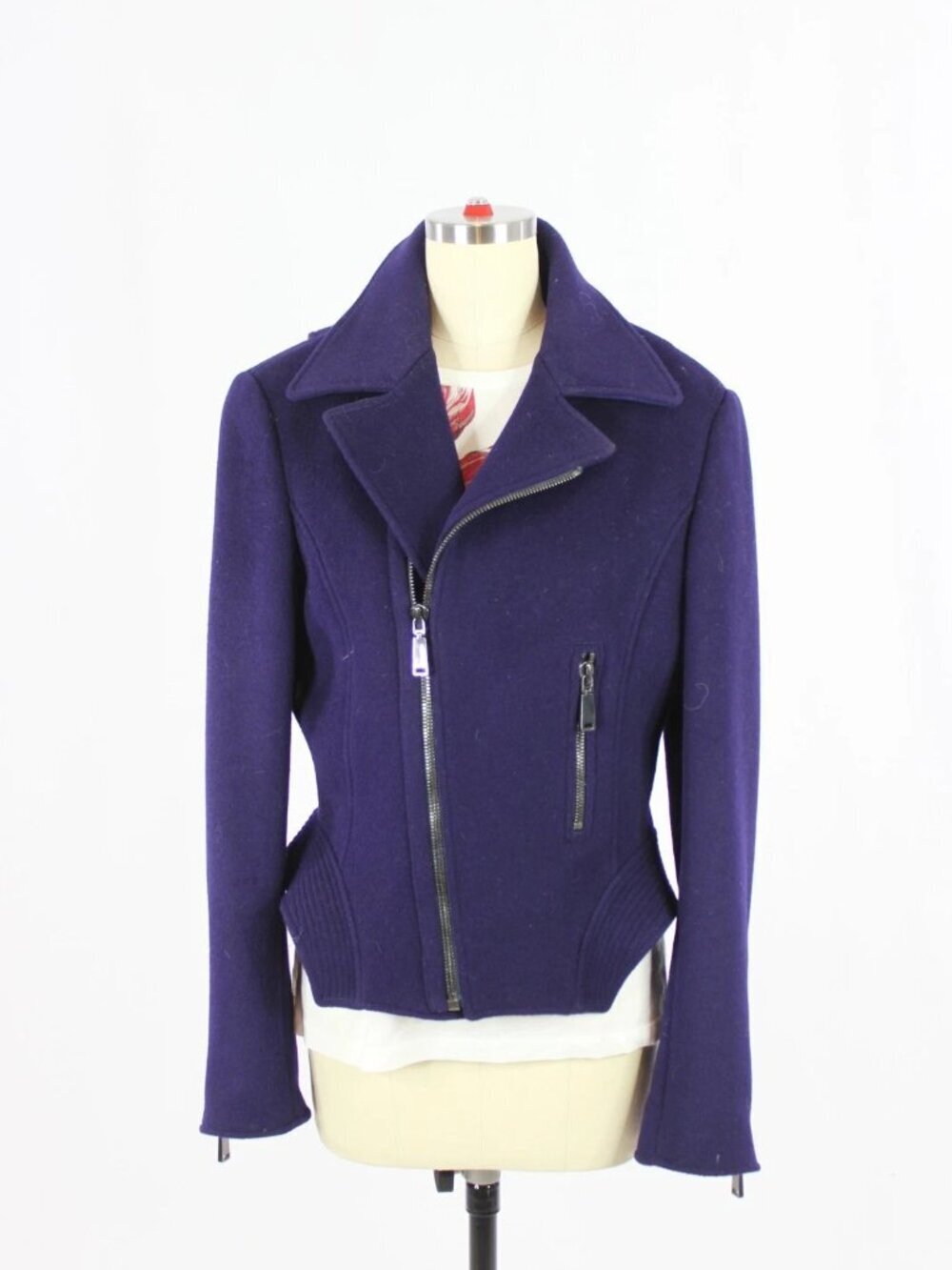 ELIE TAHARI Purple Wool Blend Fitted Motorcycle Moto Jacket, Size 12